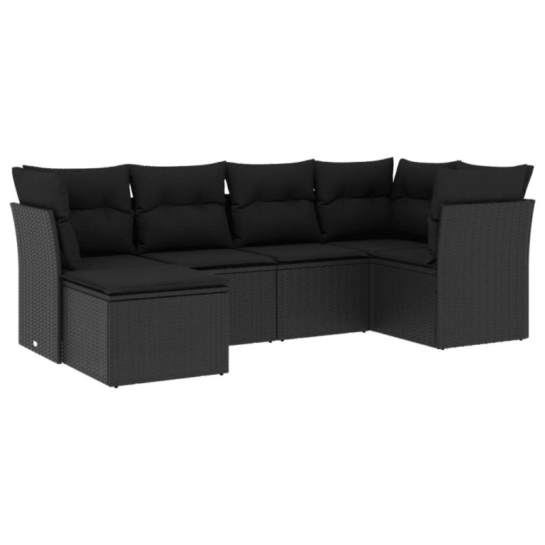 Set mobilier de grădină cu perne, 6 piese, negru, poliratan