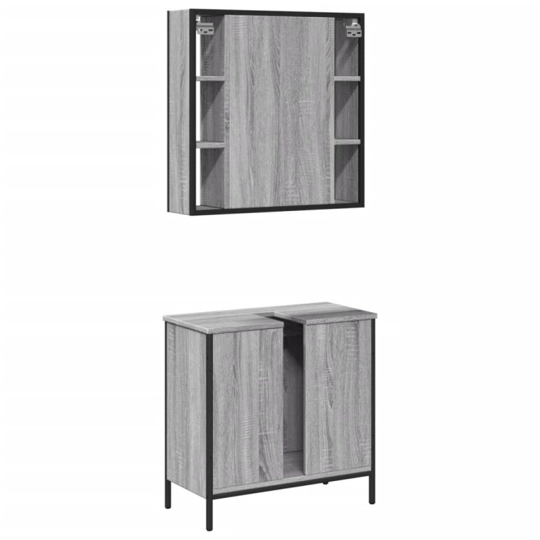 Set mobilier de baie, 2 piese, gri sonoma, lemn prelucrat