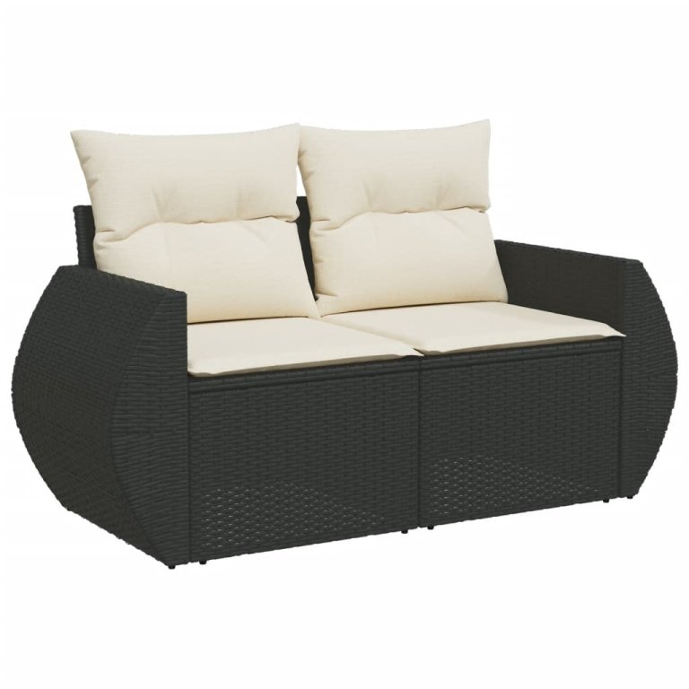 Set mobilier de grădină cu perne, 5 piese, negru, poliratan