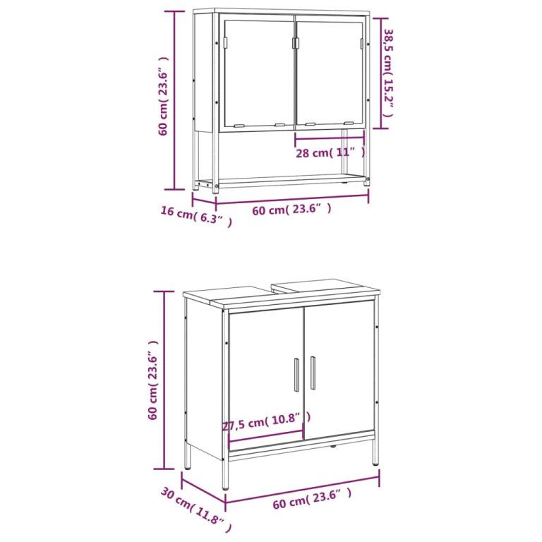 Set mobilier de baie, 2 piese, stejar maro, lemn prelucrat