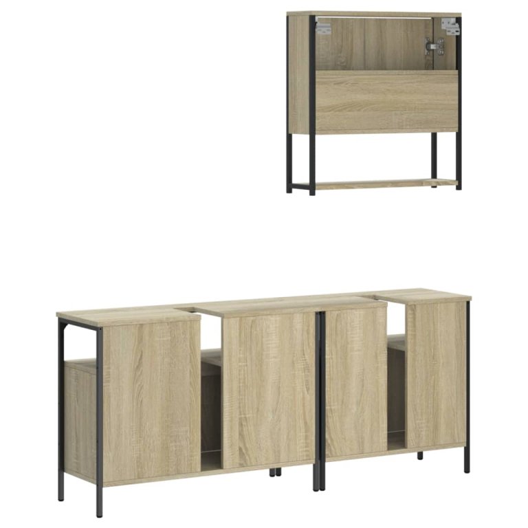 Set mobilier de baie, 3 piese, stejar sonoma, lemn prelucrat