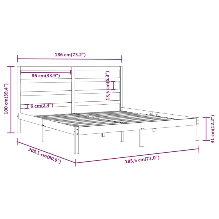 Cadru de pat Super King, alb, 180x200 cm, lemn masiv