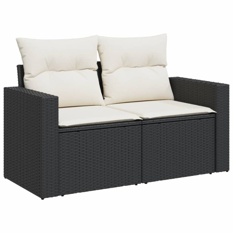 Set mobilier de grădină cu perne, 5 piese, negru, poliratan