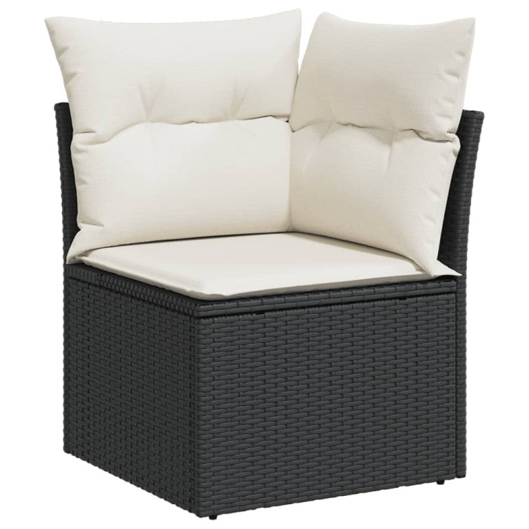 Set mobilier de grădină cu perne, 8 piese, negru, poliratan