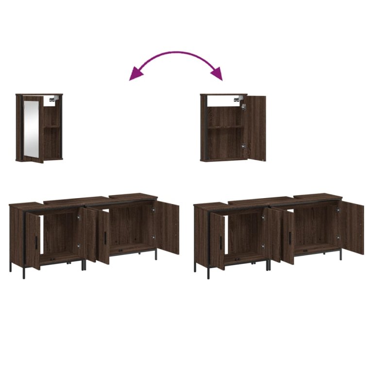 Set mobilier de baie, 3 piese, stejar maro, lemn prelucrat