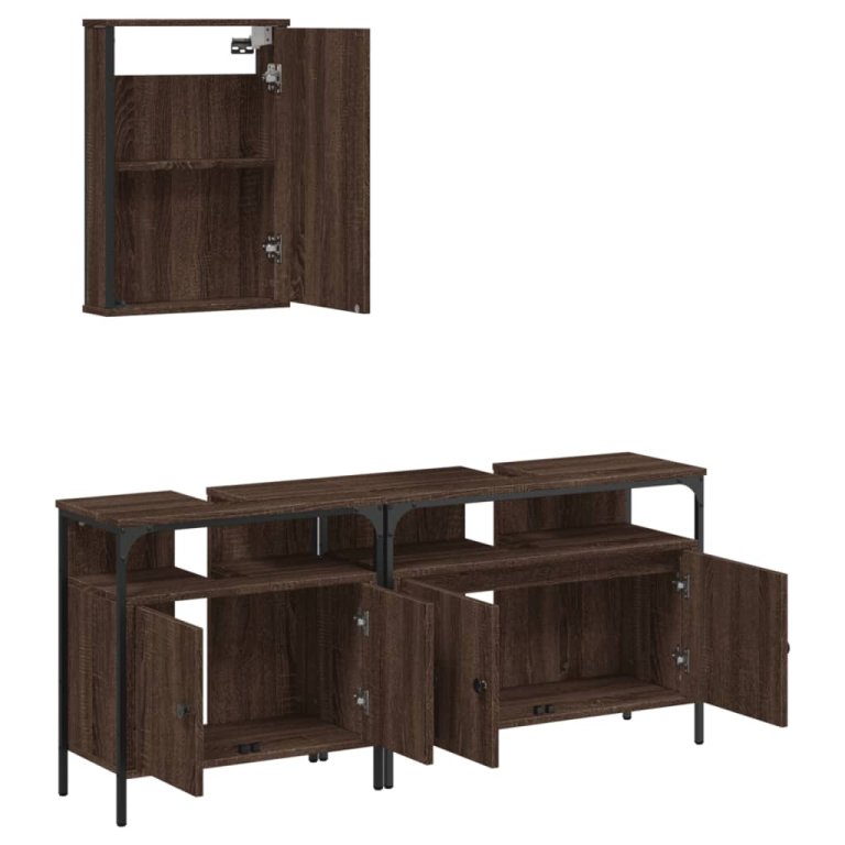 Set mobilier de baie, 3 piese, stejar maro, lemn prelucrat