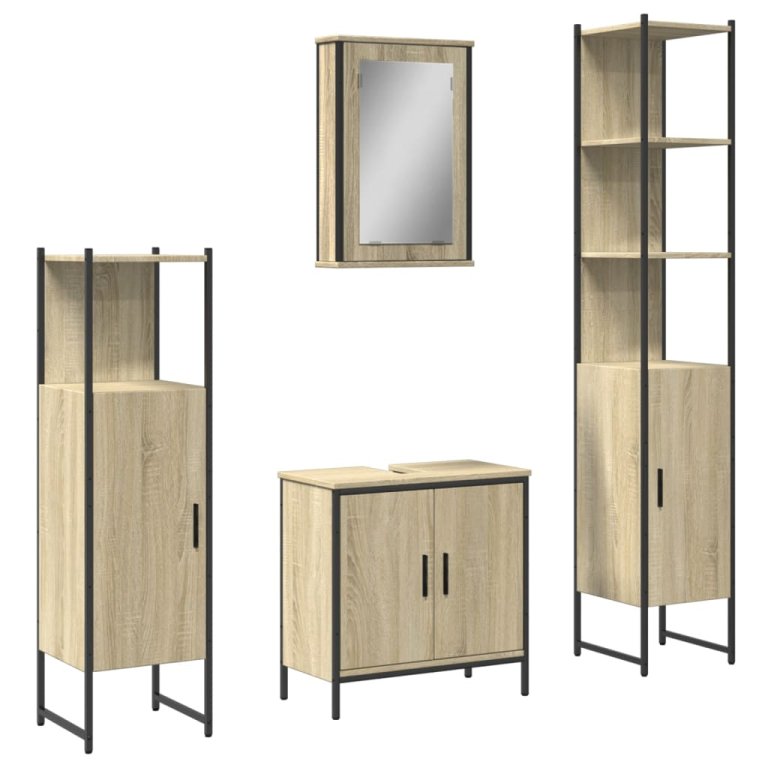 Set mobilier de baie, 4 piese, stejar sonoma, lemn prelucrat