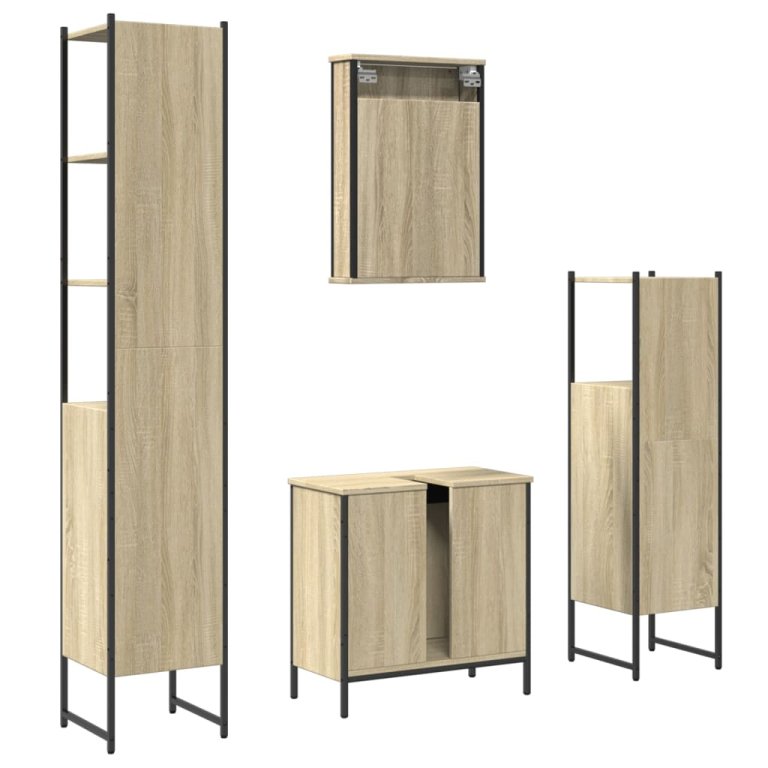 Set mobilier de baie, 4 piese, stejar sonoma, lemn prelucrat