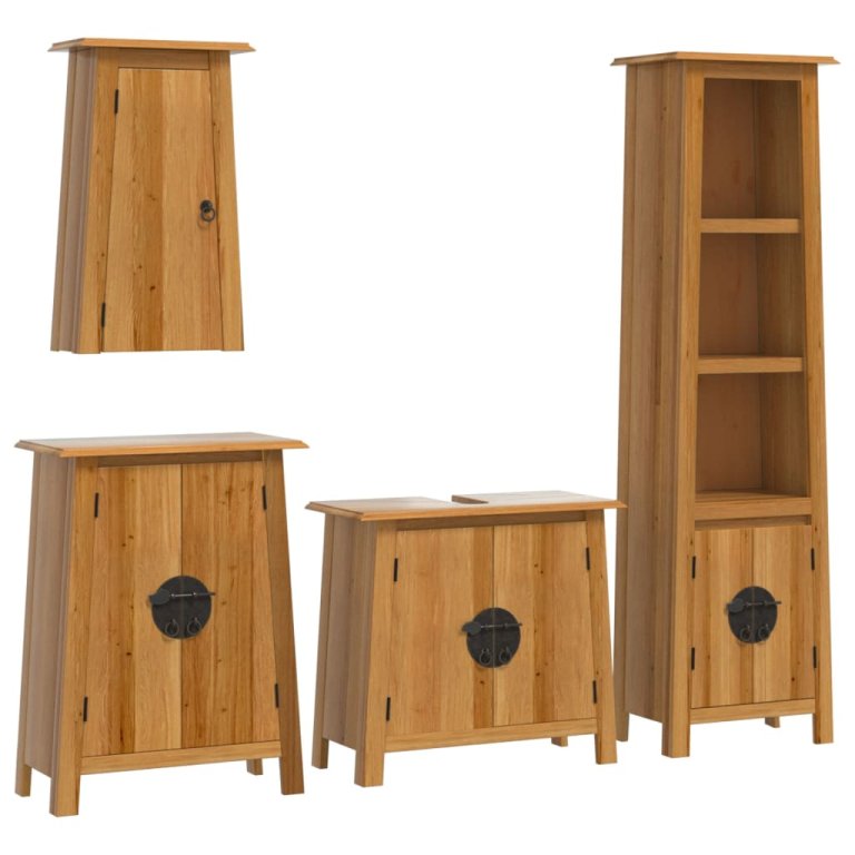 Set mobilier de baie, 4 piese, lemn masiv de pin