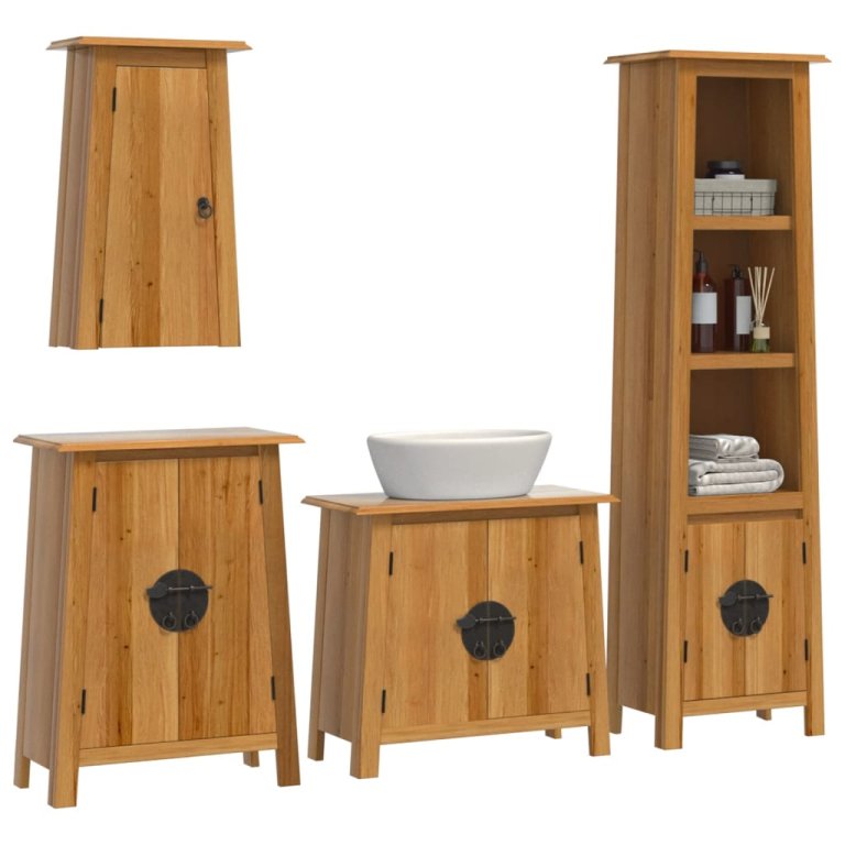 Set mobilier de baie, 4 piese, lemn masiv de pin