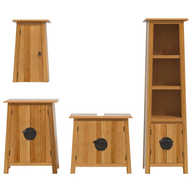 Set mobilier de baie, 4 piese, lemn masiv de pin