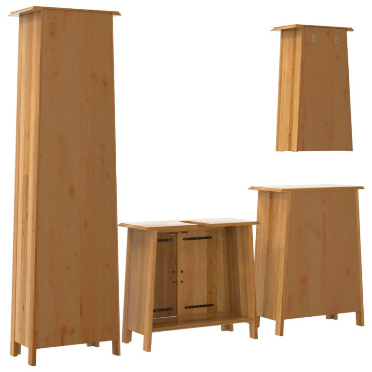 Set mobilier de baie, 4 piese, lemn masiv de pin