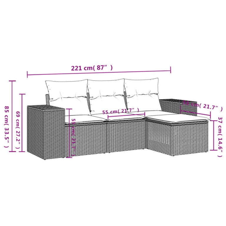 Set canapea de grădină cu perne, 4 piese, gri deschis poliratan