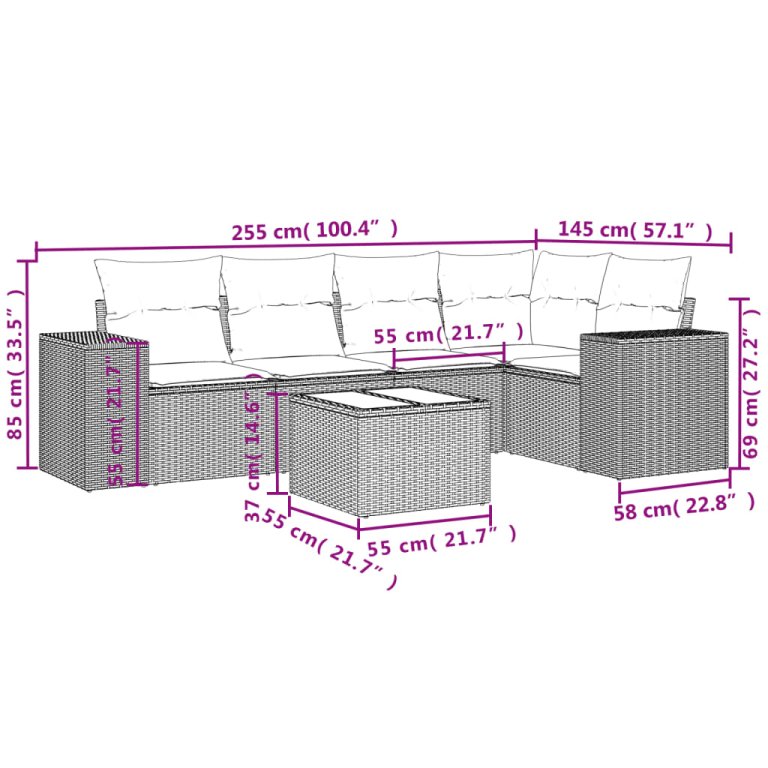 Set mobilier de grădină cu perne, 6 piese, negru, poliratan