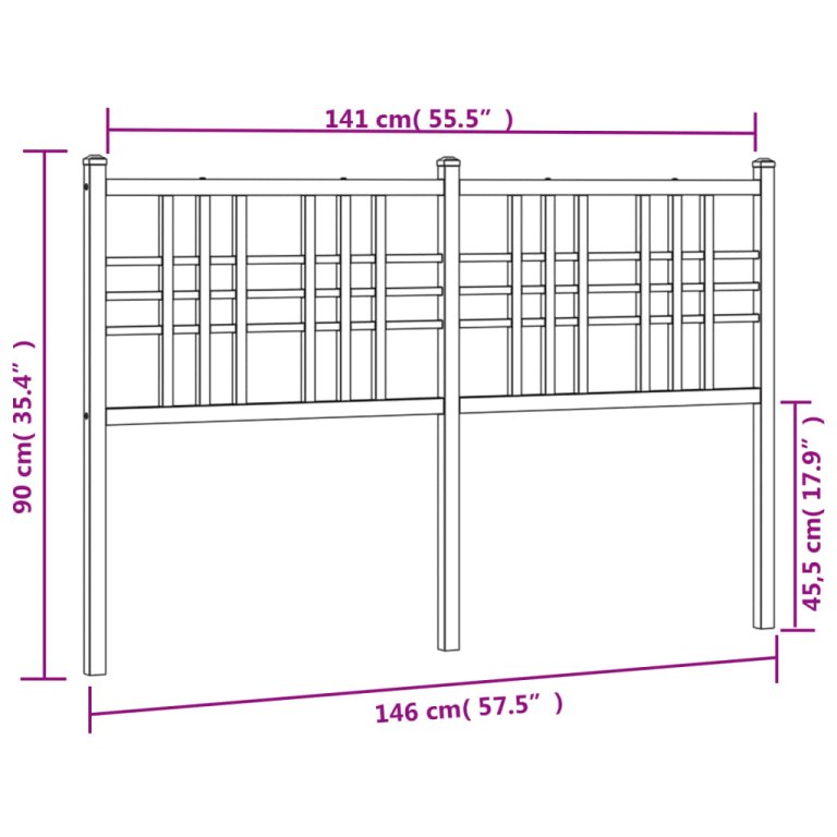 Tăblie de pat metalică, alb, 140 cm