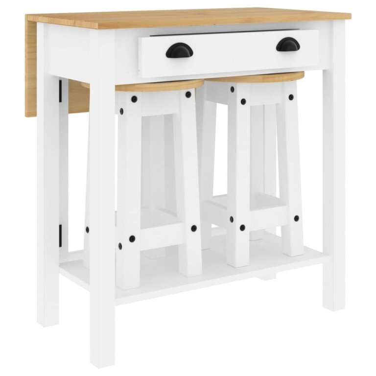 Set mobilier de bar, 3 piese, alb, lemn masiv de pin