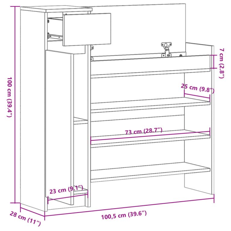 Pantofar, alb, 100,5x28x100 cm, lemn prelucrat