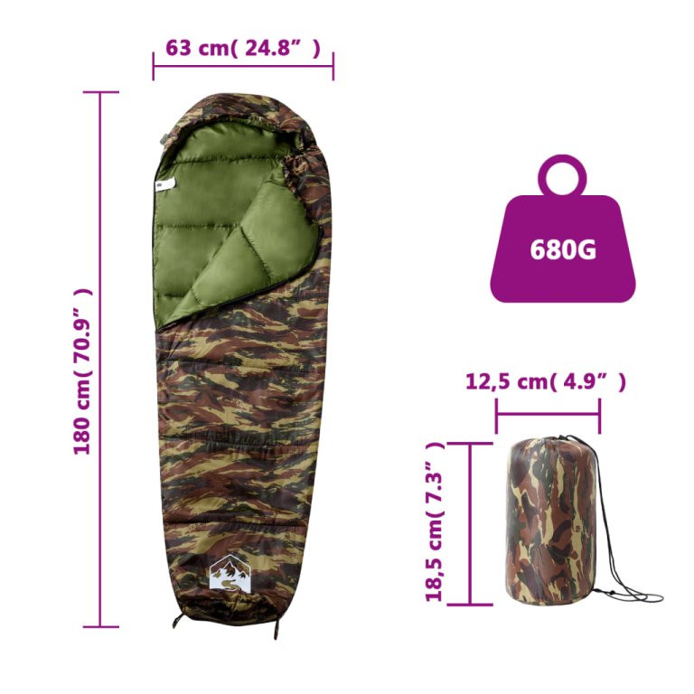 Sac de dormit tip mumie pentru adulți de camping, 3 anotimpuri