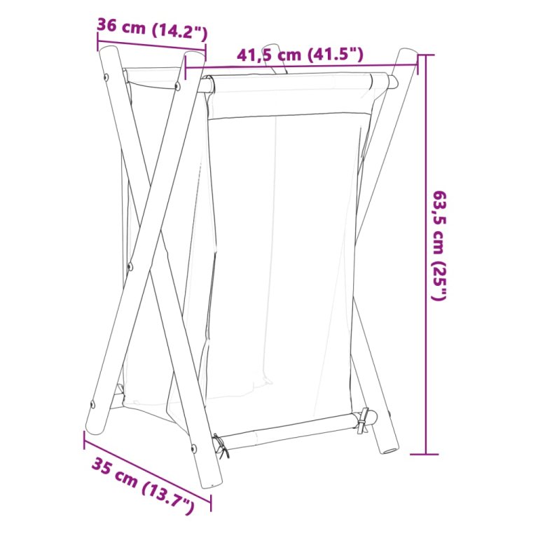 Coș de rufe, alb crem, 41,5x36x63,5 cm, bambus