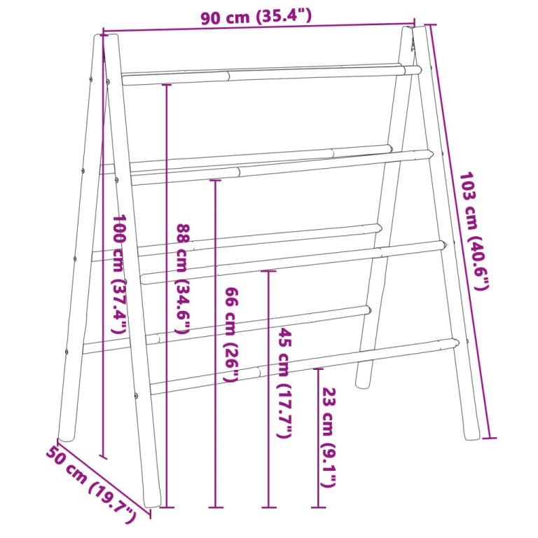 Scară dublă pentru prosoape cu 4 trepte, 90x50x100 cm, bambus