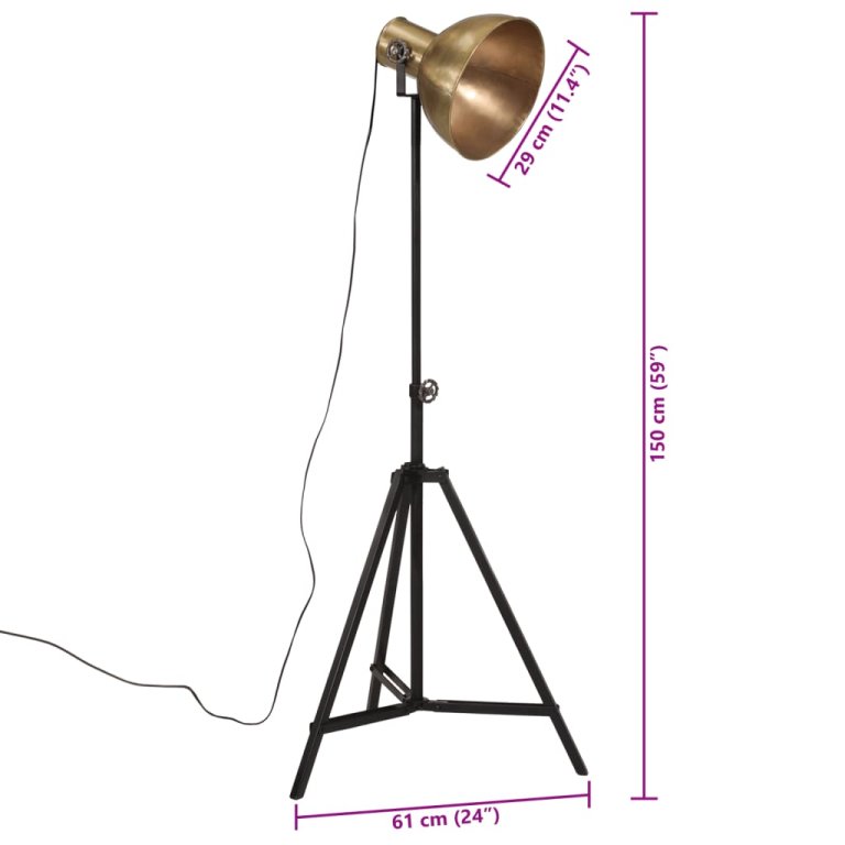 Lampă de podea 25 W, alamă antichizată, 61x61x90/150 cm, E27