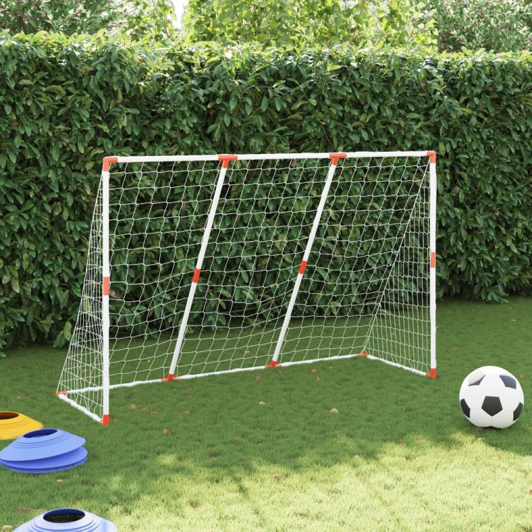 Poartă de fotbal pentru copii cu mingi 2-în-1 alb 184x64x124 cm