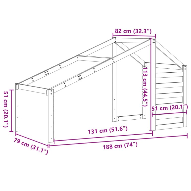 Acoperiș Pat Copii 188x82x113 cm Lemn Mass Pin