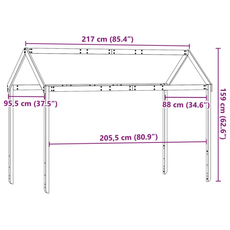 Acoperiș Pat Copii, alb, 217x95,5x159 cm Lemn Mass Pin