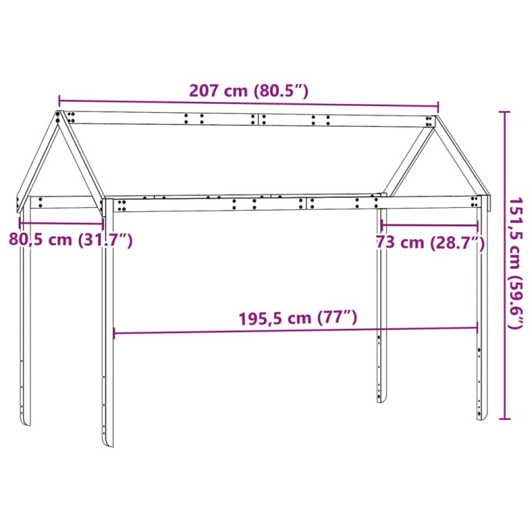 Acoperiș pat de copii, 207x80,5x151,5 cm, lemn masiv de pin