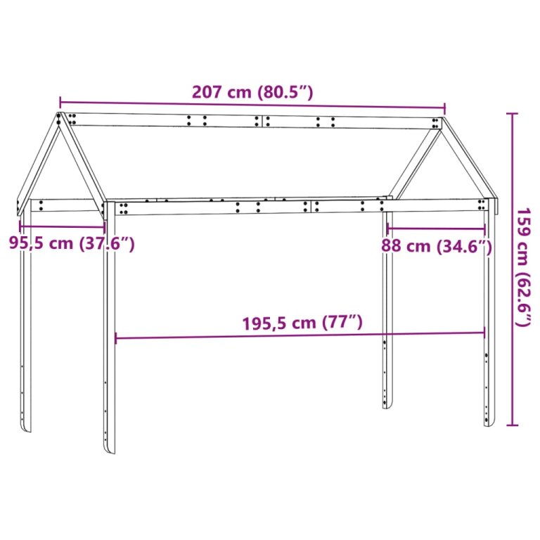 Acoperiș Pat Copii, alb, 207x95,5x159 cm Lemn Mass Pin