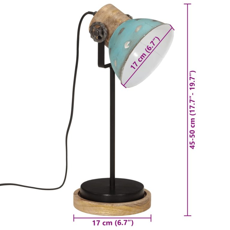 Lampă de birou 25 W, albastru uzat, 17x17x50 cm, E27