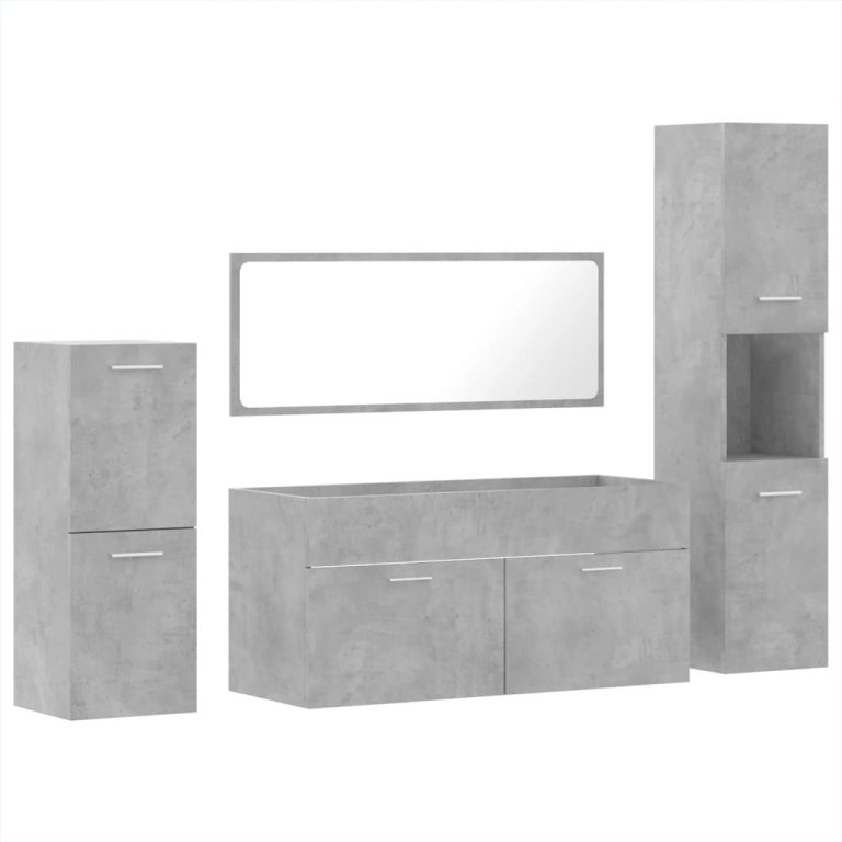 Set mobilier de baie, 4 piese, gri beton, lemn compozit