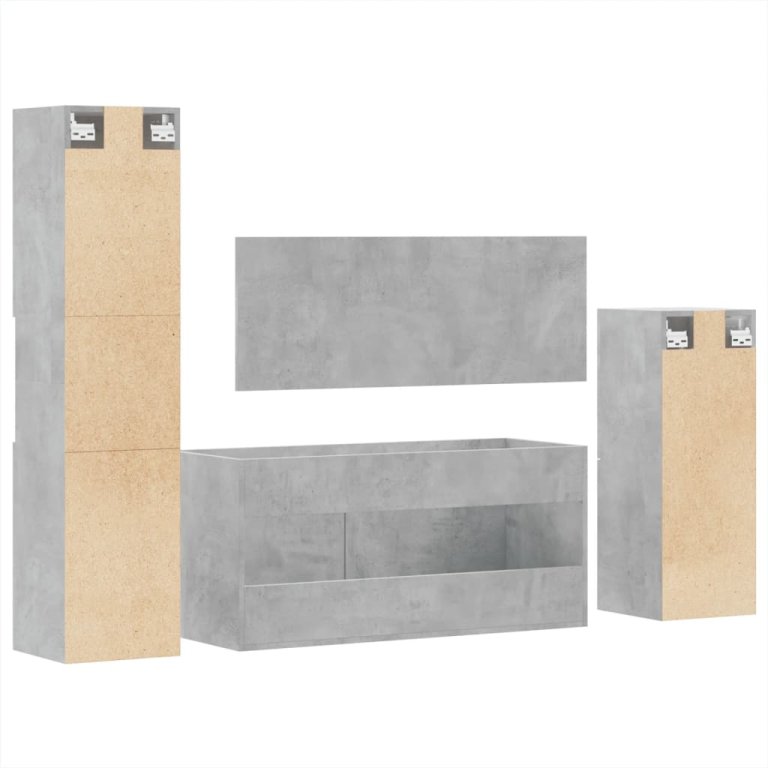 Set mobilier de baie, 4 piese, gri beton, lemn compozit