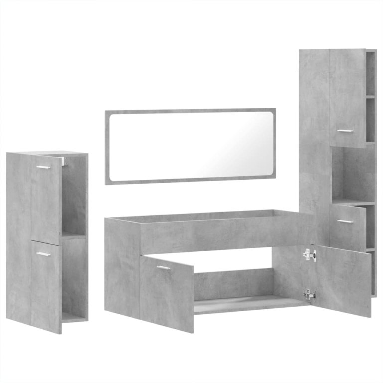 Set mobilier de baie, 4 piese, gri beton, lemn compozit