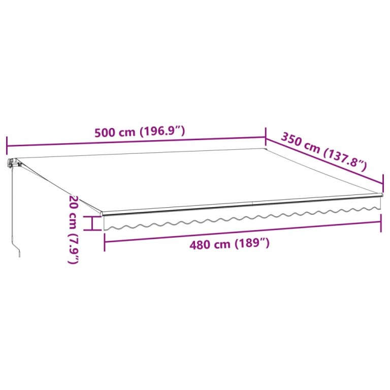 Copertină retractabilă manual, antracit/alb, 500x350 cm