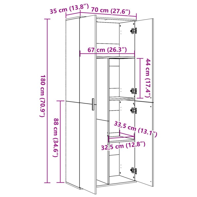 Dulap înalt, gri beton, 70x35x180 cm, lemn prelucrat