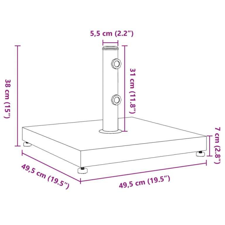 Suport umbrelă pentru stâlpi Ø32/38/48 mm, 28 kg, pătrat