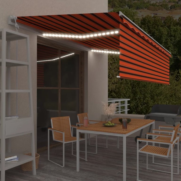 Copertină retractabilă automat stor&LED&senzor oranj&maro 5x3 m