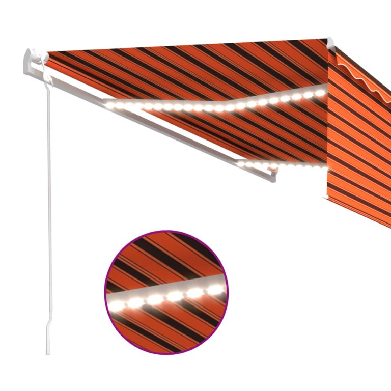 Copertină retractabilă automat stor&LED&senzor oranj&maro 5x3 m