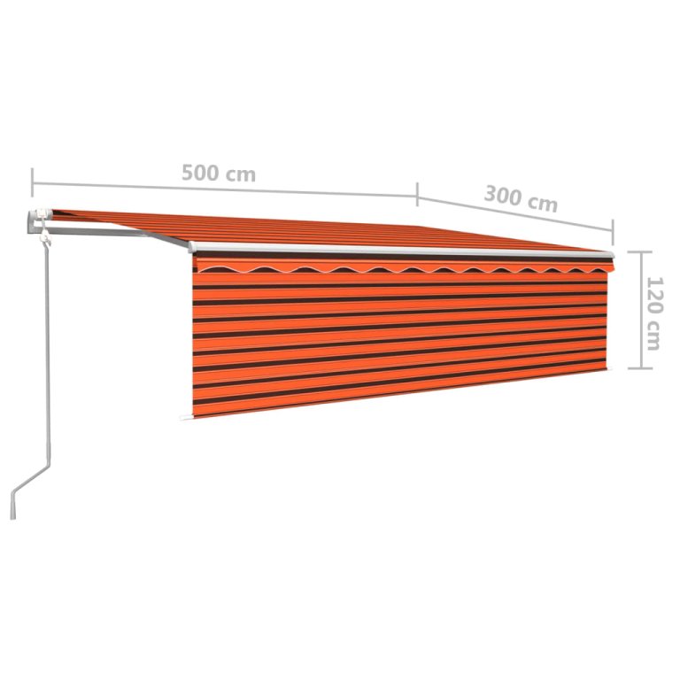 Copertină retractabilă automat stor&LED&senzor oranj&maro 5x3 m