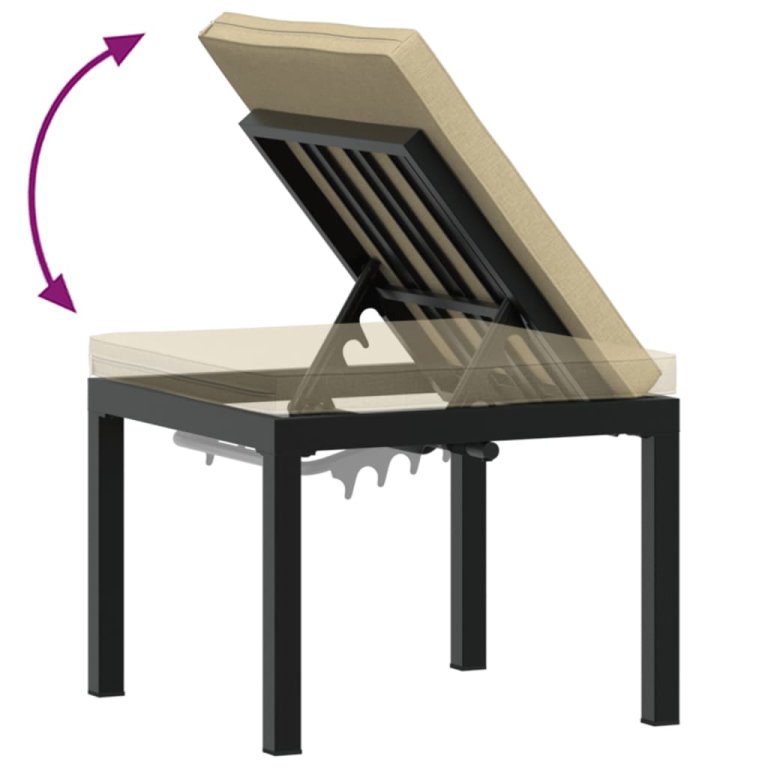 Scaun de grădină cu pernă, negru, oțel vopsit electrostatic