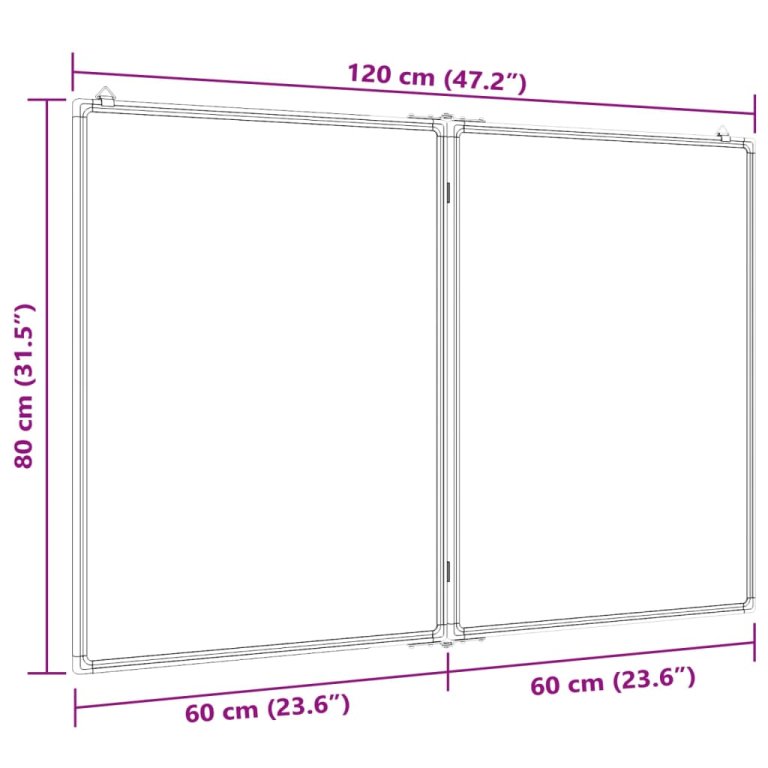 Tablă magnetică pliabilă, alb, 120x80x1,7 cm, aluminiu