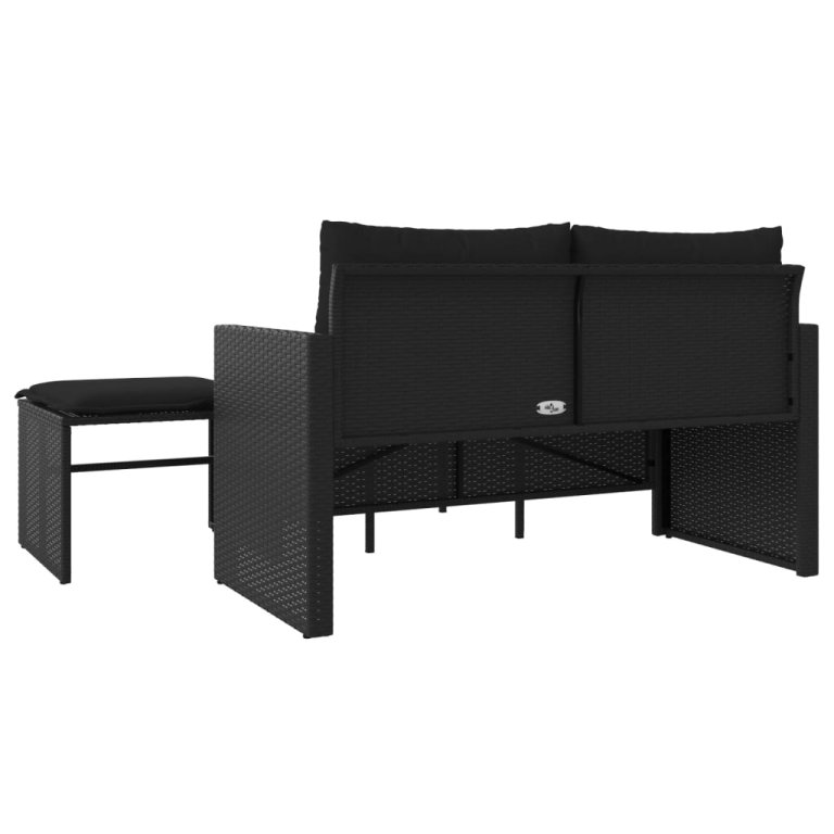 Set mobilier de grădină cu perne, 3 piese, negru, poliratan