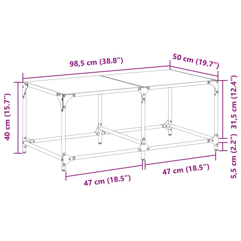 Măsuță de cafea cu blat din sticlă neagră 98,5x50x40 cm oțel