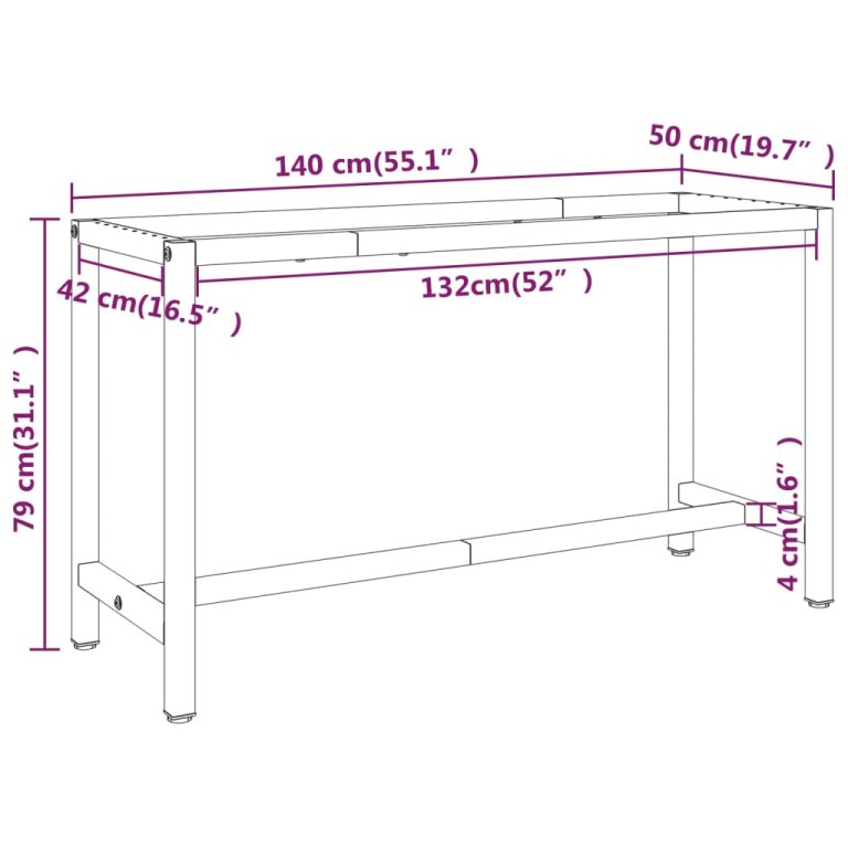 Cadru banc de lucru, negru mat/roșu mat, 140x50x79 cm, metal