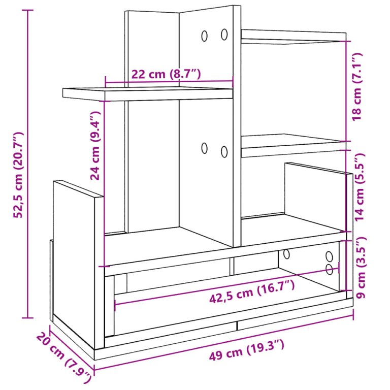 Organizator birou, gri sonoma, 49x20x52,5 cm lemn prelucrat