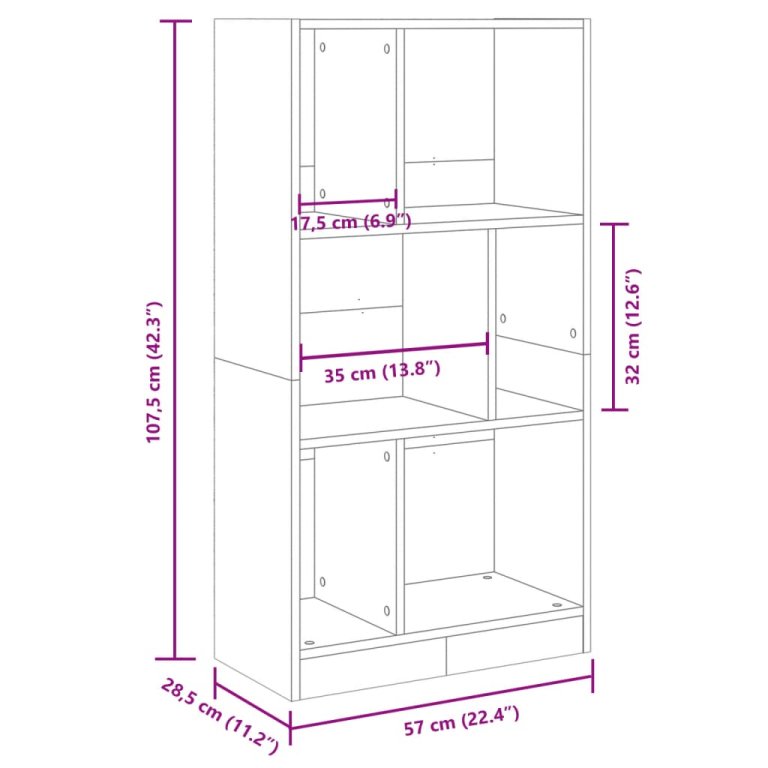 Bibliotecă, gri beton, 57x28,5x107,5 cm, lemn prelucrat