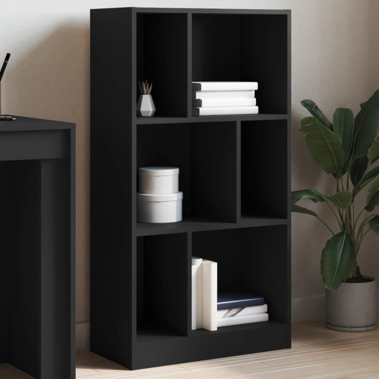 Bibliotecă, negru, 57x28,5x107,5 cm, lemn prelucrat