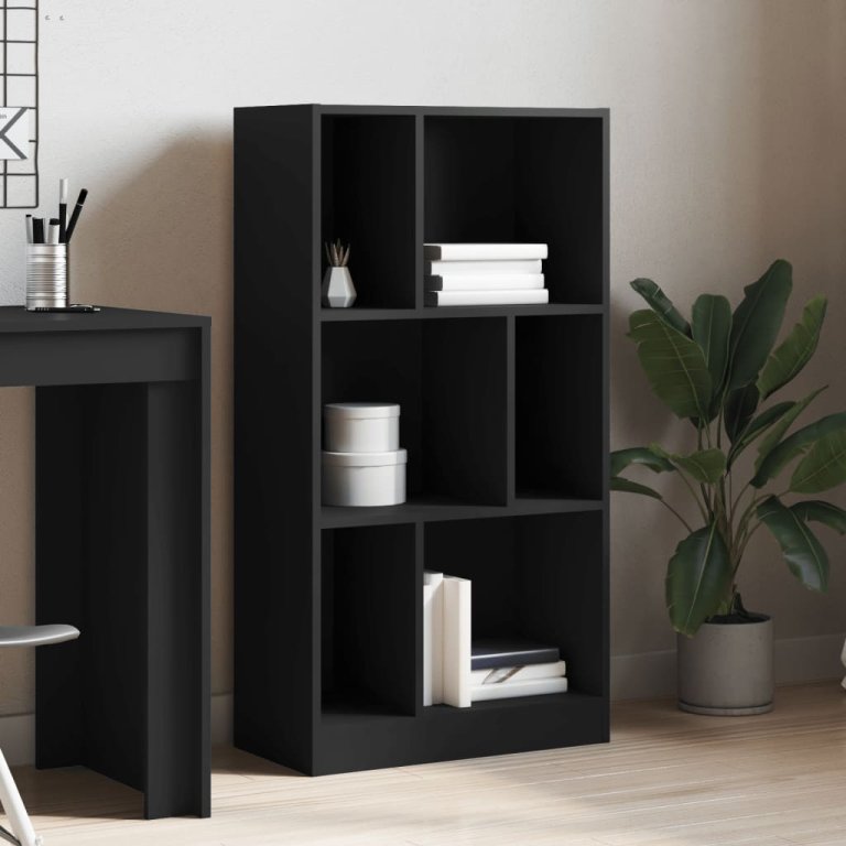 Bibliotecă, negru, 57x28,5x107,5 cm, lemn prelucrat