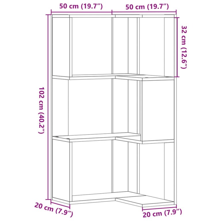 Bibliotecă 3 niveluri stejar maro 50x50x102 cm lemn prelucrat